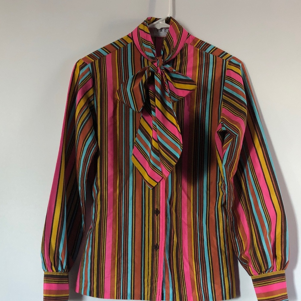 Striped Multicolor Blouse with Bow Tie